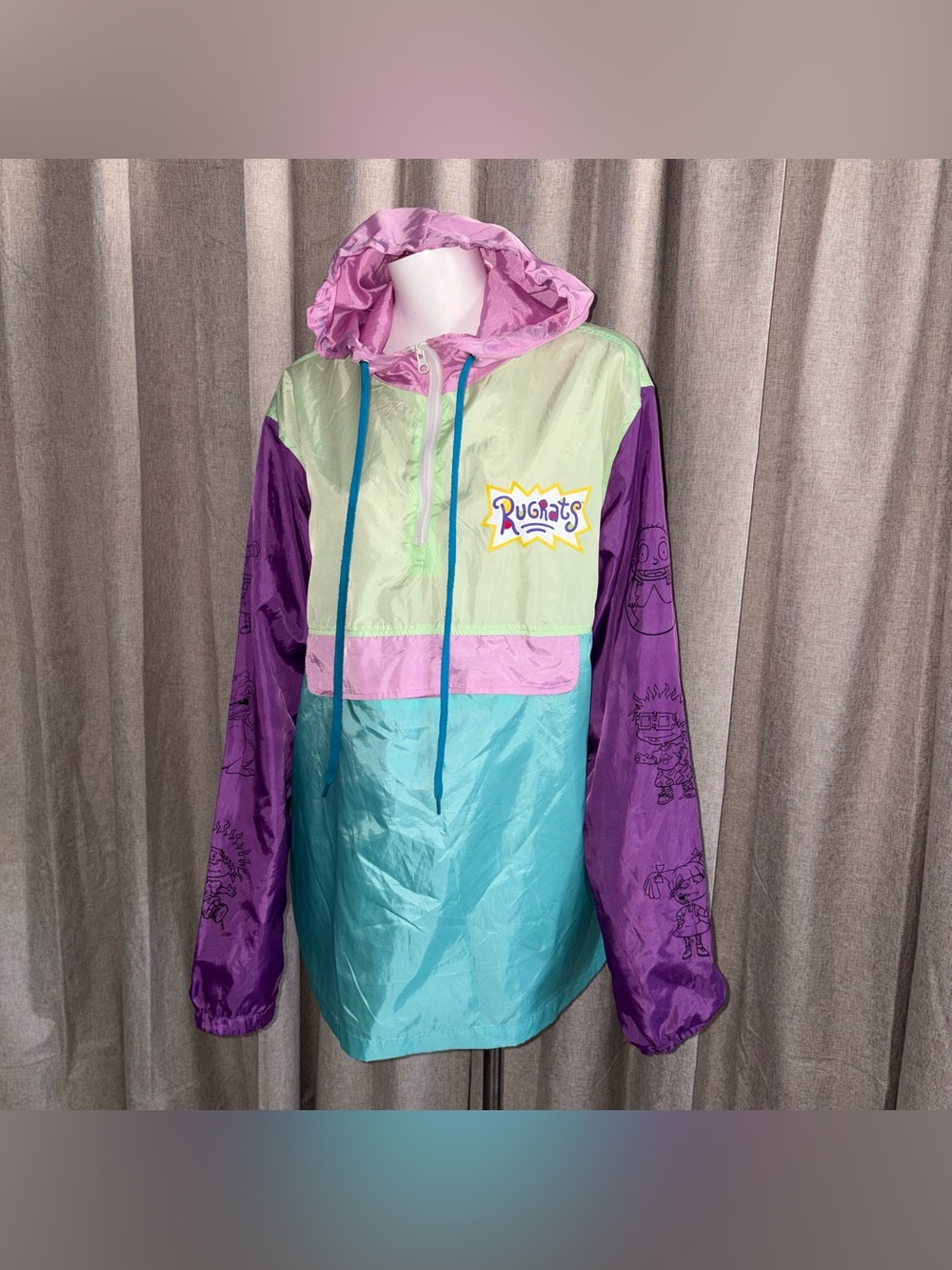 NICKELODEON XL Rugrats Colorblock Windbreaker Jacket - Pastel Teal, Purple &PinK